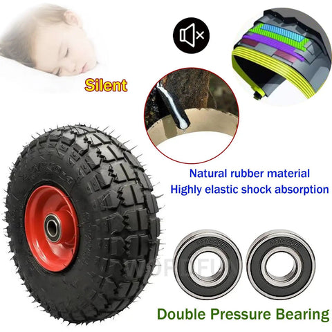 Heavy Duty Industrial Casters Delivering Quiet Smooth Rolling With Rock Solid Swivel Or Fixed Options Featuring shock absorbing inflatable rubber tire and sealed bearings.