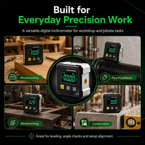 Straight Up Digital Angle Finder Protractor With Hella Strong Magnetic Base And Dead On 4X90 Degree Readings Featuring A Badass LED Screen for woodworking and pipe installation.