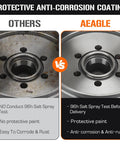 Front view of brake drums: rusty Others left and polished AEAGLE right for 6 on 5.5-inch bolt circle trailer axle.