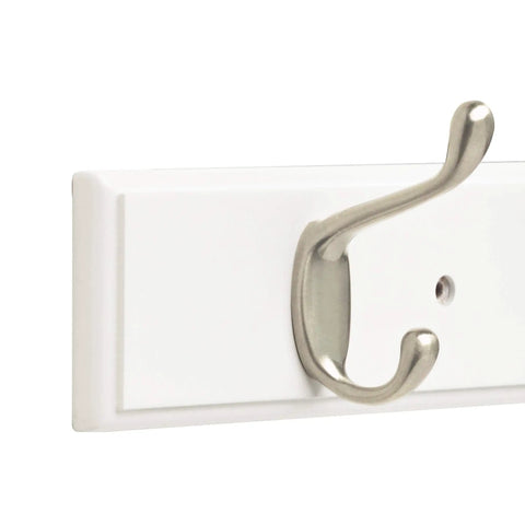 Heavy Duty 27 Inch Coat Rack Wall Mount With 6 Hooks Pure White Hanging Rail focused on metal hook detail