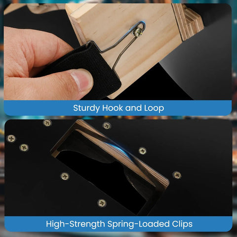 Close-up of Pancake Welding Hood Helmet With 2x4 Lens Compatibility showing hook and loop fastener and spring-loaded clips