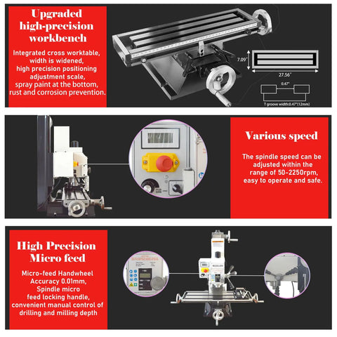 Badass Compact Desktop Milling Machine With Brushless Motor And Smooth Variable Speed, MT3 Spindle Taper Benchtop Drill Press For Metal And Wood Jobs, Garage Grade Precision Workstation 110V with upgraded high-precision workbench.