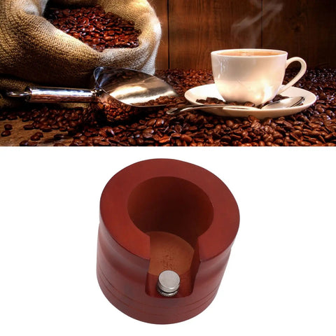 Hit The Daily Grind Right With This Solid Wood Red Portafilter Holder Stand Bottomless Tamp Base Precision Slot Tamper Fits 51Mm And 54Mm Filters, detailed view of red wood base.
