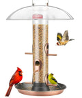 Outdoor Metal Bird Feeder That Hangs Easy On Deck With Oversized 11.5 Inch Protective Dome And 8 Inch Removable Tray Holds 3 Lbs Seed