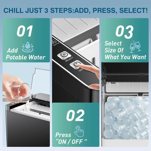 Portable Countertop Ice Maker That Churns Out 9 Ice Cubes In 6 Minutes, 26 Lbs Per Day, Obsidian Black setup steps