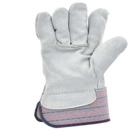 Cowhide Leather Work Gloves With Suede Finish Palm And Rubberized Safety Cuff, Breathable Cotton Back For All Day Comfort, single glove