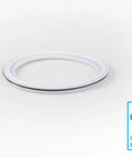 8 Inch Tri Clamp Gasket PTFE X EPDM Blend Sanitary Pharmaceutical Grade, white round gasket with logo in corner, side view