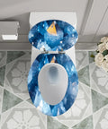 Elongated Toilet Seat for Bathroom featuring a blue crystal design, measuring 14.5" x 18.5" for most standard toilets.