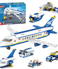 6 In 1 Airport Passenger Plane Building Set With 510 Pieces For STEM Play Including Baggage Truck Shuttle Bus Boarding Stairs And More A Dope Build Toy For Adults And Kids Ages 6 To 12 displayed with parts