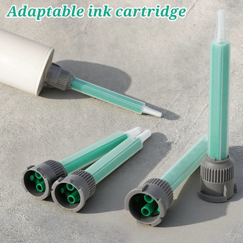 50 Pack Epoxy Mixing Nozzle Tips 3.5 Inch Static Spiral Nozzles With 16-Element Mixers For Smooth Resin Application, Durable, Mess Free, No Cleanup Needed, Ideal For Home DIY Projects. green epoxy mixing nozzle tips on adhesive cartridge