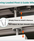 Spring-loaded pivot and guide wheel for Complete 48 Inch Bifold Door Hardware Kit with easy press installation and smooth glide.
