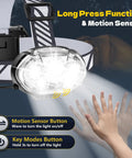 Rechargeable Headlamp With 5 LED Bulbs, Ultra Bright Up To 20000 Lumens in use with motion sensor and hand gesture