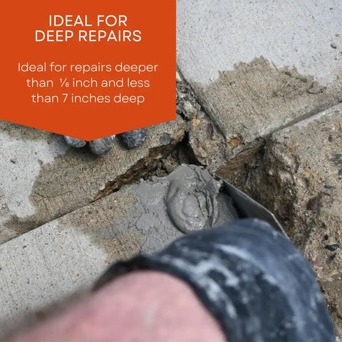Application of Moldable Concrete Repair Compound For Quick Patch Up On Patios Walkways Driveways And Masonry Fast Drying In About 25 Minutes Interior Or Exterior Use Horizontal To Overhead Repairs 3 Pound Kit