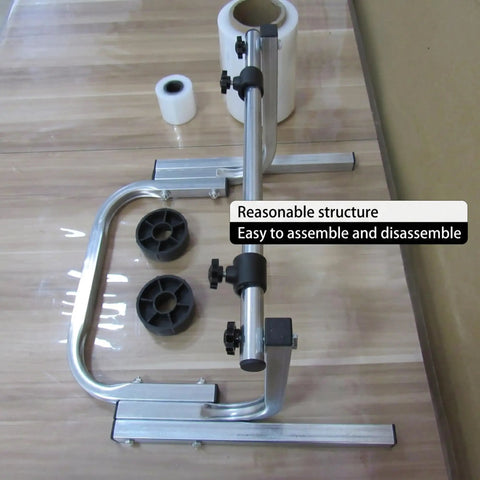 Rock Solid Bubble Wrap Dispenser Stand With Adjustable Plastic Baffles And Heavy Duty Steel Frame in disassembled view.
