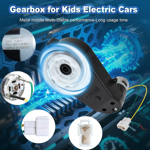 Two Pack 12V RS550 Upgrade Ride On Motor Gearbox High Speed 40000 RPM Replacement Parts for Kids Electric Jeep close-up view