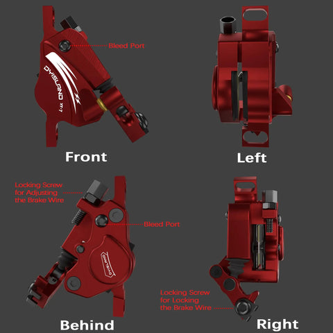 XT7 Hydraulic Disc Brake Calipers For MTB And Electric Bikes Front And Rear Line Pulling Cable Actuated Two Pistons Red CNC Design