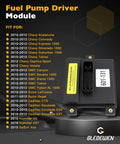 Fuel Pump Driver Module Replacement For GM Vehicles 2010 2012 Compatible With Chevy Silverado Suburban Tahoe Avalanche Express GMC Sierra Yukon Savana Canyon Cadillac with fitment list and module design displayed
