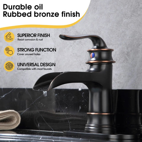 Waterfall Bathroom Faucet Single Handle One Hole Oil Rubbed Bronze Finish Lavatory Faucet With Large Spout Deck Plate Included