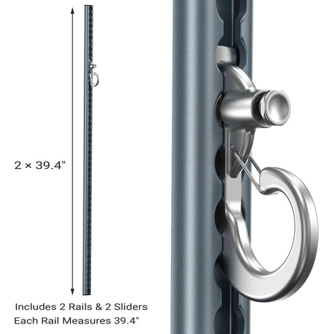 Solid Dual Sliding Wall Anchor Rail System With Adjustable Height For Resistance Bands And Suspension Trainers Made From Heavy Duty Aluminum, includes 39.4" rail.