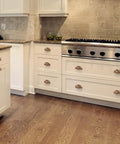 Kitchen with vintage shell shaped drawer pulls set 4 pack 3.4 inch cup pulls for cabinets with retro vibe rustic ethnic pattern.