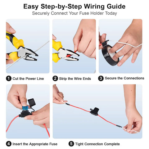 Step-by-step installation guide of Four Pack 16 AWG Inline Fuse Holder Kit Waterproof Plug And Play 12V And 24V Automotive Fuse Holder
