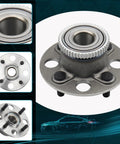 Close-up view of Rear Wheel Hub And Bearing Assembly For Honda Civic With ABS OEM Replacement, Four Lug, Fits 2001 To 2005 models.