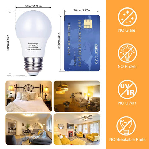 Dimensions and features of Six Pack A15 LED Light Bulbs 60 Watt Equivalent 6.5W Dimmable E26 Soft White 3000K 600 Lumens