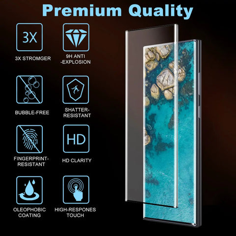 2 Pack Galaxy S22 Ultra Screen Protector Tempered Glass 9H With 3D Curved Full Coverage Ultra Clear HD Scratch Resistant Oil And Fingerprint Resistant Bubble Free Case Friendly Ultrasonic Fingerprint Support