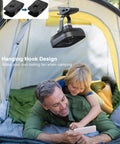 20000mAh Rechargeable Clip On Fan With 78 Hours Battery Life hanging in a tent during camping with hook design