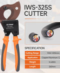 Pro Level Heavy Duty Ratchet Cable Cutter with orange grips, cutting thick multicore wire up to 32mm smoothly and easily.