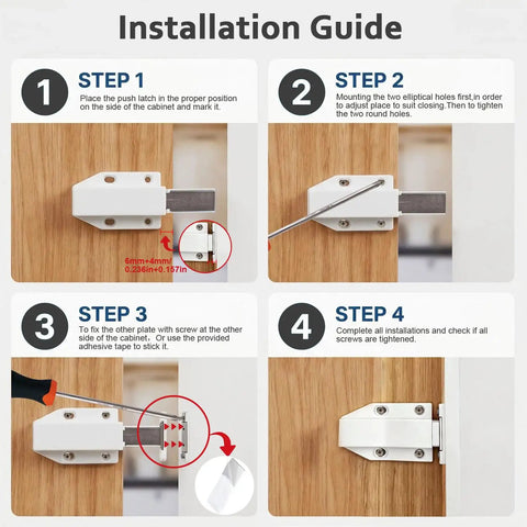 Push To Open Cabinet Latch Kit Magnetic Drawer Catch With Strong Hold Handle Free Cabinet Hardware 2 Pack For Seamless Soft Open And Modern No Knob Design installation guide