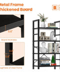 Five Tier Bookshelf Tall Display Stand For Bedroom Living Room And Home Office Industrial Style Black Storage Rack Detail View