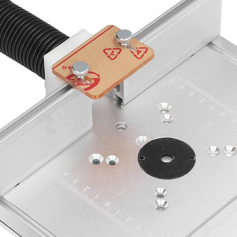 Heavy Duty Aluminum Router Lift Kit Quick Height Swap Insert Plate For Router Tables showing detailed adjustment features and mounting holes.