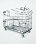 Built Strong Workhorse Collapsible Wire Mesh Storage Crate With Four Heavy Duty Swivel Casters and One Thousand Pound Capacity on a white background.