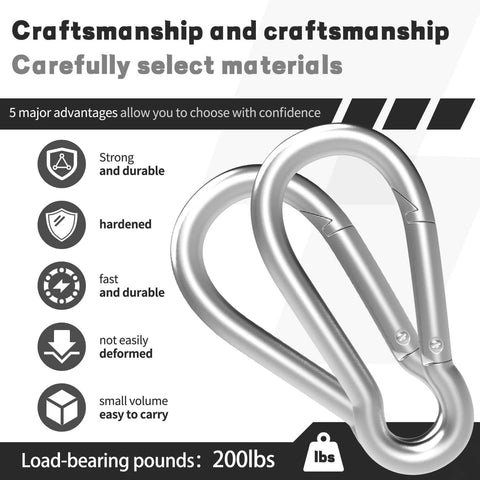 Galvanized Steel Spring Snap Hook Carabiner Clips With 220 Lbs Capacity For Outdoor Use Hammock Swing Travel M5 2 Inch 50 Pack