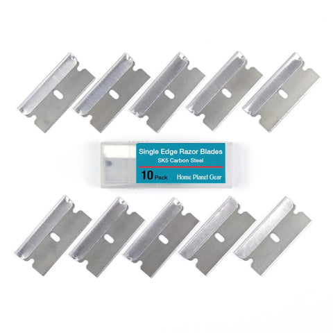 Single Edge Razor Blades 10 Pack For Straight Edge Razors And Scrapers Heavy Duty Refills SK5 Steel Precision in storage box.