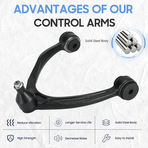Beefed Up Front Upper Control Arms With Ball Joints And Tie Rods Front Suspension Kit For 2007 2014 GM Full Size Trucks And SUVs Tahoe Suburban Yukon Escalade Silverado Sierra Avalanche 10pc Set black steel control arm