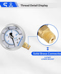 Low Pressure Glycerin Filled Pressure Gauge 0 To 30 Psi KPa, 304 Stainless Steel Case, 1/4 Inch NPT Lower Mount, Brass Connection