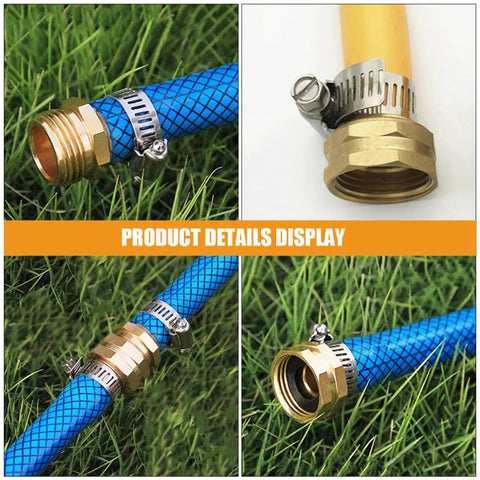 Rock Solid 3 Piece Garden Hose Quick Connect Brass Fittings 3/4 Inch External Threaded Repair Kit For Watering Plants And Flowers With Easy Grip Leaks Proof Setup That Makes Gardening A Total Vibe, brass hose connector on blue hose