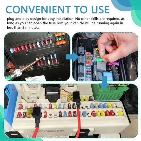 Installing TIPM Bypass Cable And Fuel Pump Relay Kit For Dodge Jeep Chrysler in vehicle fuse box, with 5 fuse clips