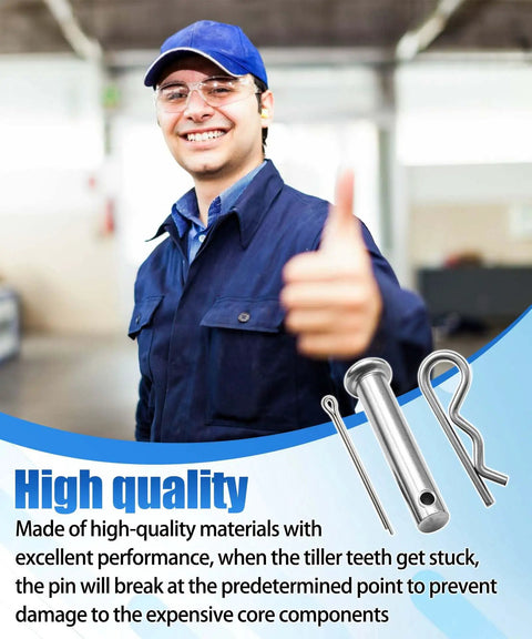 Mechanic giving thumbs up with Clevis Pin And Clip Kit For Husqvarna 500 550 600 650 Series Poulan RT PRRT DRT Series And Jonsered CT FT MRT RT Tillers on display.