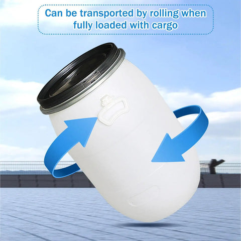 White HDPE Water Storage Barrel With Latch Ring Lid, Food Grade Plastic Bulk Storage Drum for rolling transport