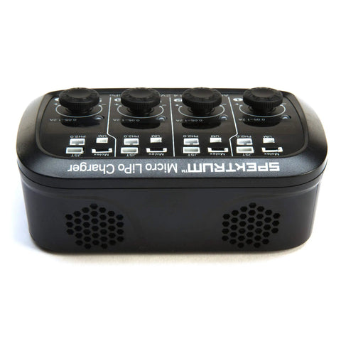 Smart 4-Port 1S LiPo Charger With Digital LED Display And Independent Output Ports, Micro Size, shown from front angle