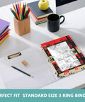 Zippered Coupon Binder Organizer with stripes and skull crossbones design for deals on the go, fits standard 3 ring binders on a desk.