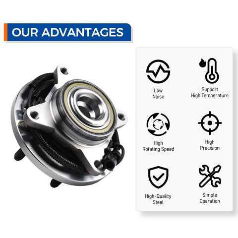 Front Wheel Hub And Bearing Assembly For 2009 2010 Ford F 150 RWD With ABS Six Studs Replacement, features chart displayed