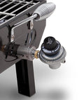 Close-up of Single Burner Portable Propane Grill With Piezo Ignition showing the control valve and stainless steel structure.
