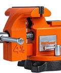 Four And A Half Inch Bench Vise With 240 Degree Swivel Base And Anvil, Built Tough Cast Iron Heavy Duty Vise For Woodworking Drilling And Pipe Cutting