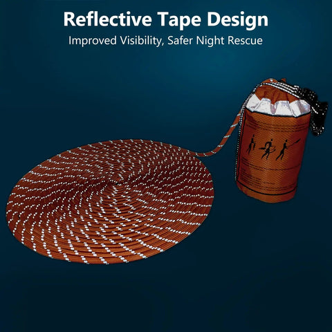 Water Rescue Throw Bag With 50 Feet Of Three Tenths Inch Rope Tensile Strength 1844 Lbs, shown with rope coiled beside bag.