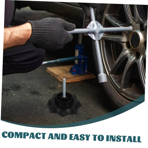 Person installing spare tire mounting bolt and hold down screw retainer clamp for secure spare wheel storage in cars