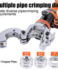 Pro Press Copper Pipe Crimp Tool Kit With Three Dies For One Half Inch, Three Quarter Inch And One Inch PEX Plumbing tool and dies.